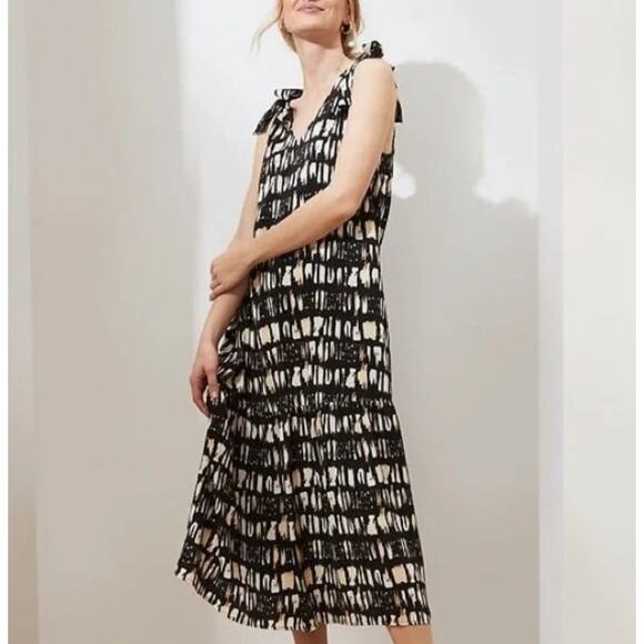 Banana‎ Republic Women's Drop Waist Tie-Shoulder Maxi Dress Size M Black White - Picture 1 of 7